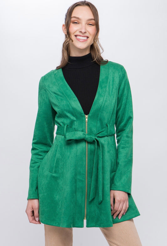 Suede Waist Tie Coat (Green)