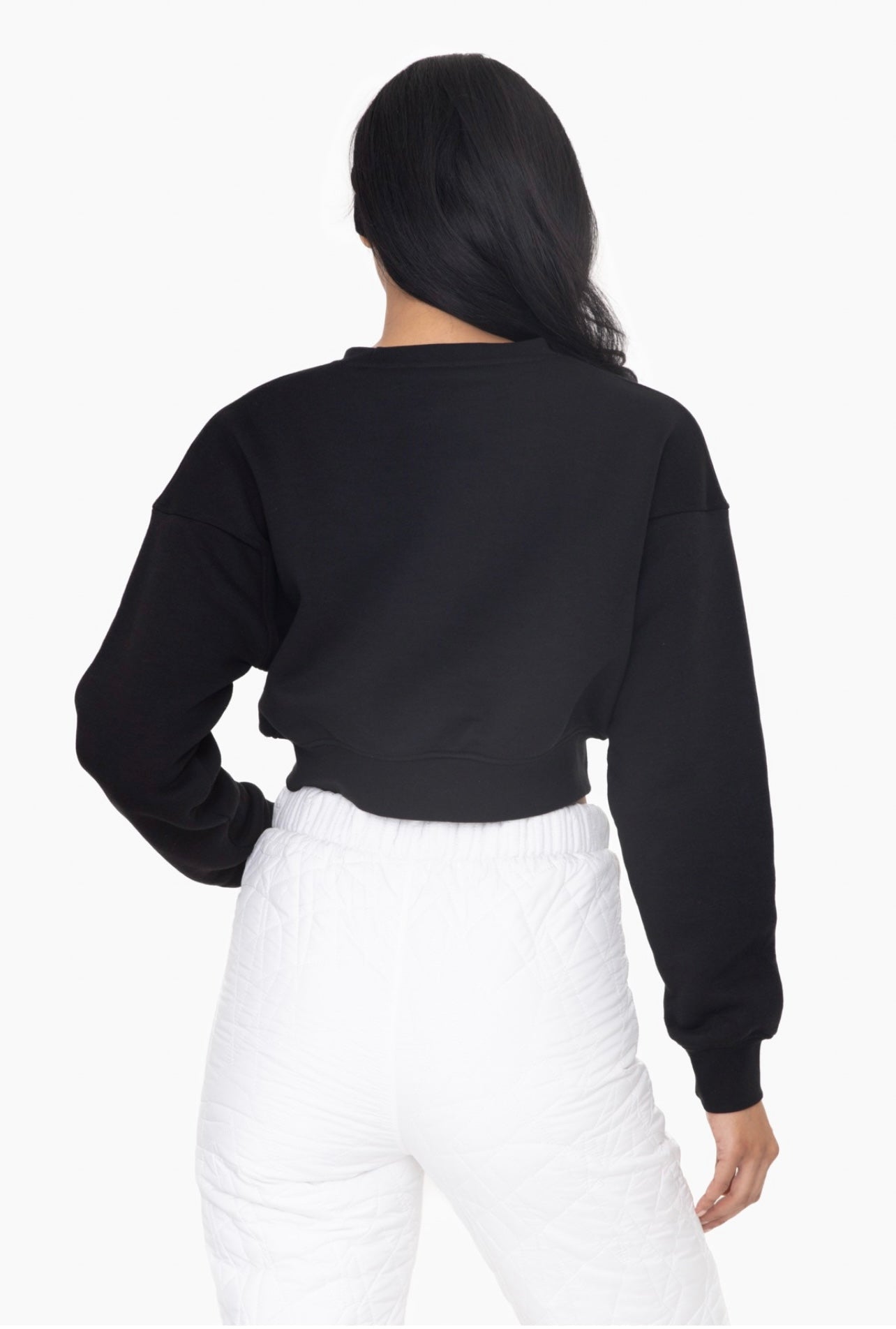 Cozy Cropped Fleece Sweatshirt (Black)