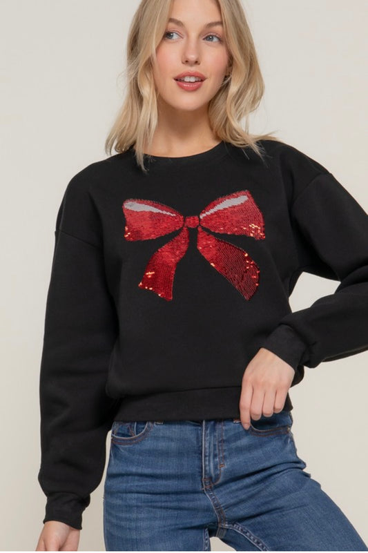 Bow Fleece Sweatshirt (Black)