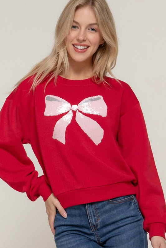 Bow Fleece Sweatshirt (Red)