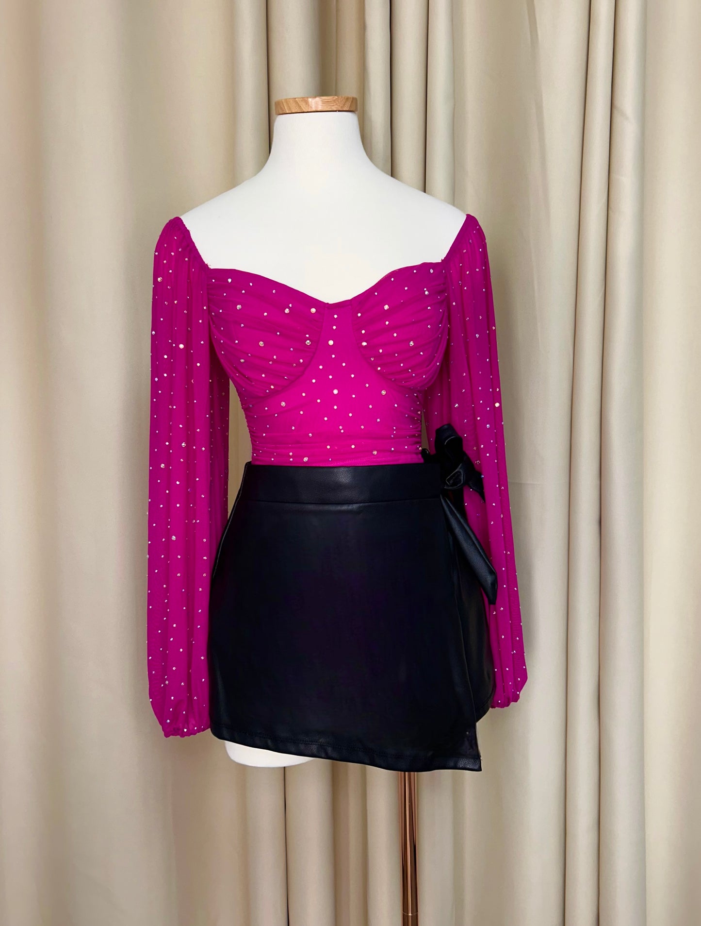 Sweetheart Rhinestone Cropped Top (Magenta)