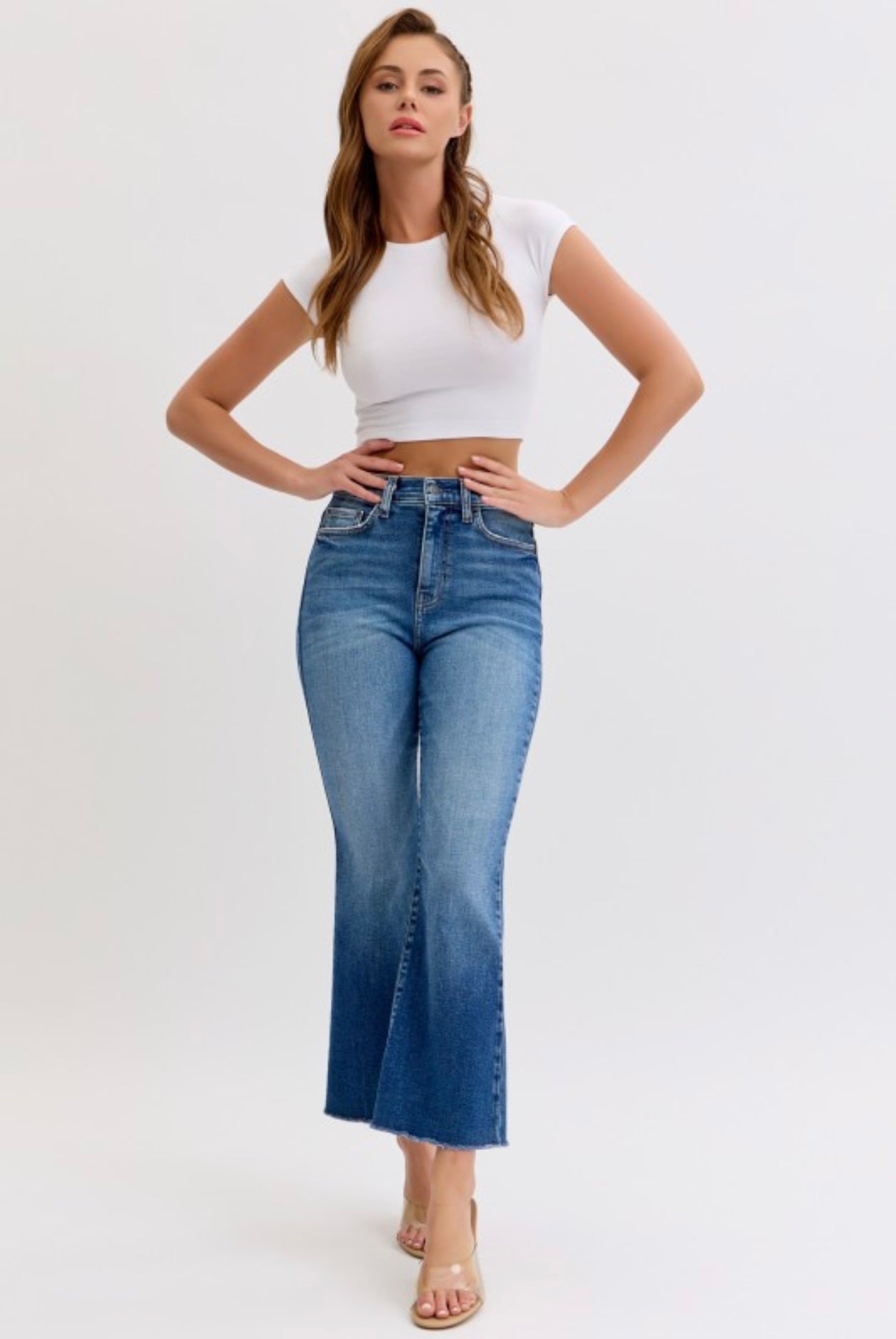 High Waisted Flared Jeans (Dark)