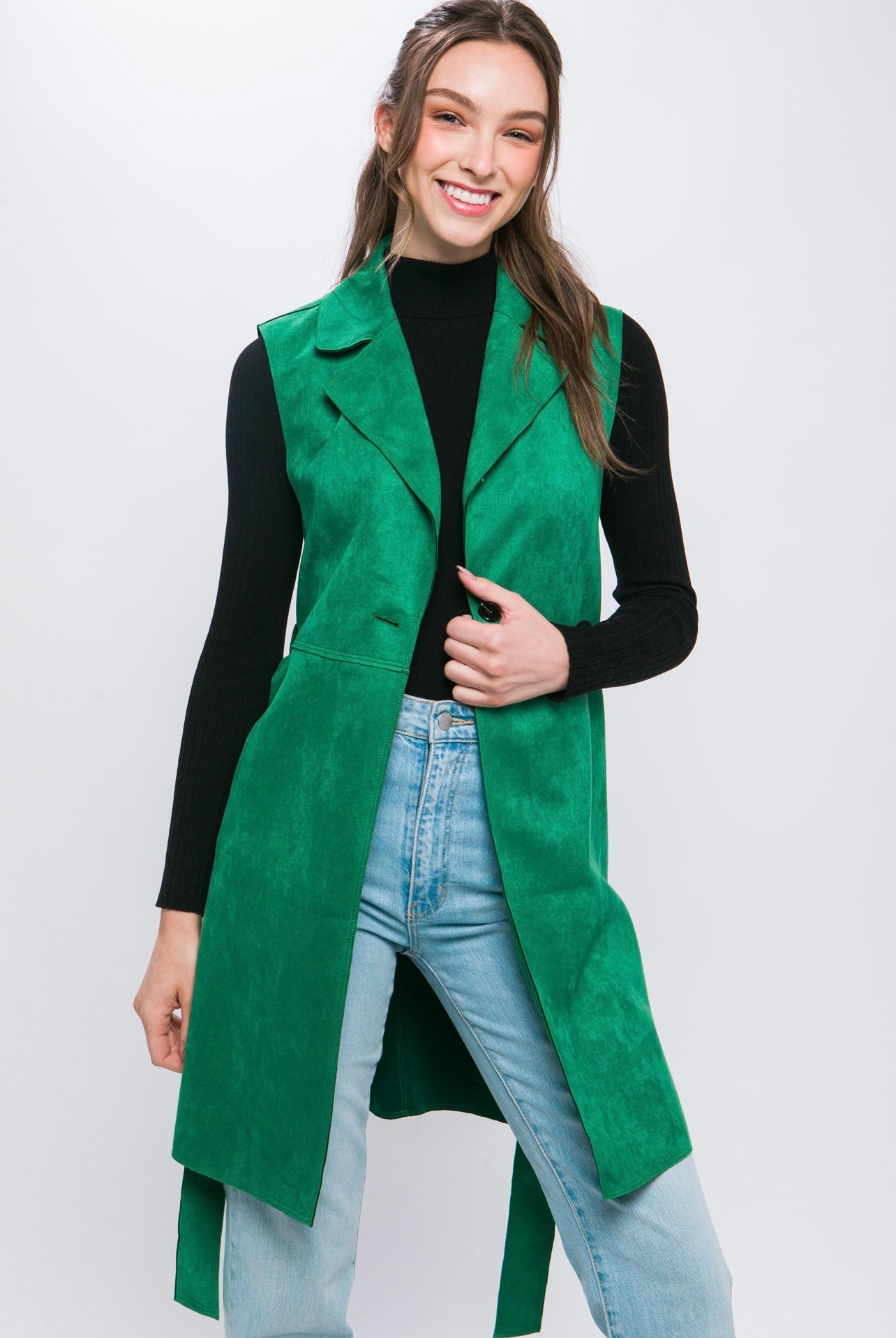 Carmen Suede Long Blazer (Green)
