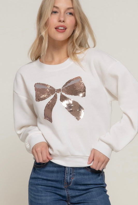 Bow Fleece Sweatshirt (Ivory)