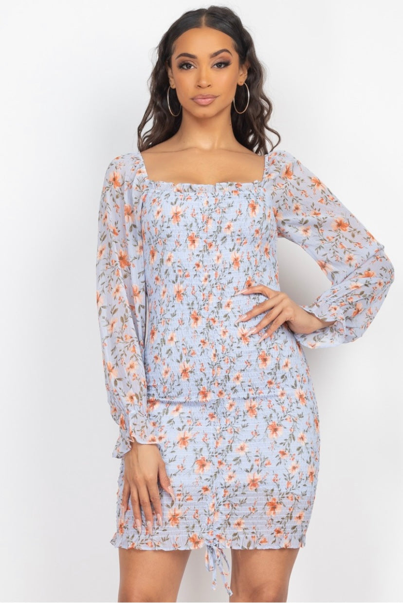 Stella Floral Ruched-Front Mini Dress